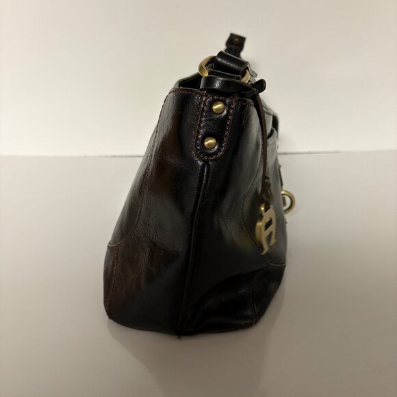 Etienne Aigner Black Leather Shoulder Bag Multiple Compartments Top Zipper - Picture 5 of 10